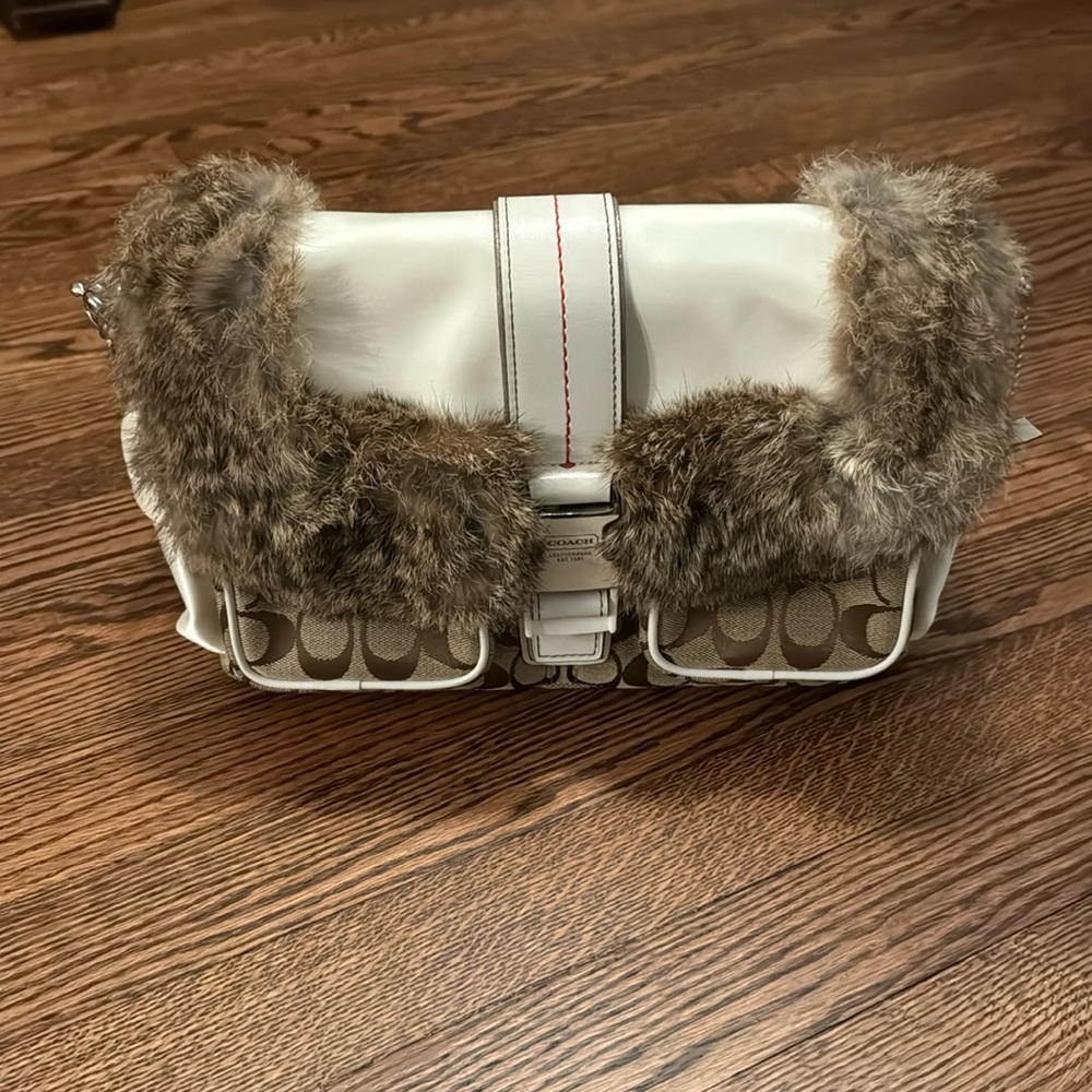 COACH Mohair crossbody Purse In Chalk Khaki Signature Logo Canvas